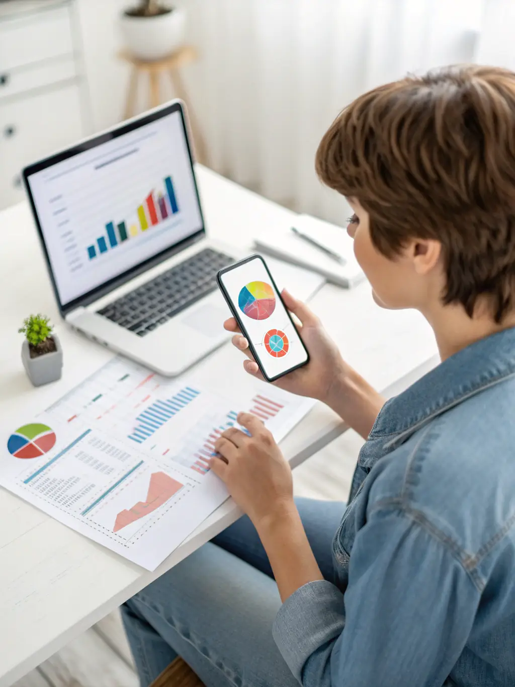 A person using a laptop with graphs and charts displayed on the screen, showcasing financial analysis and data-driven decision-making for personal budget assistance.
